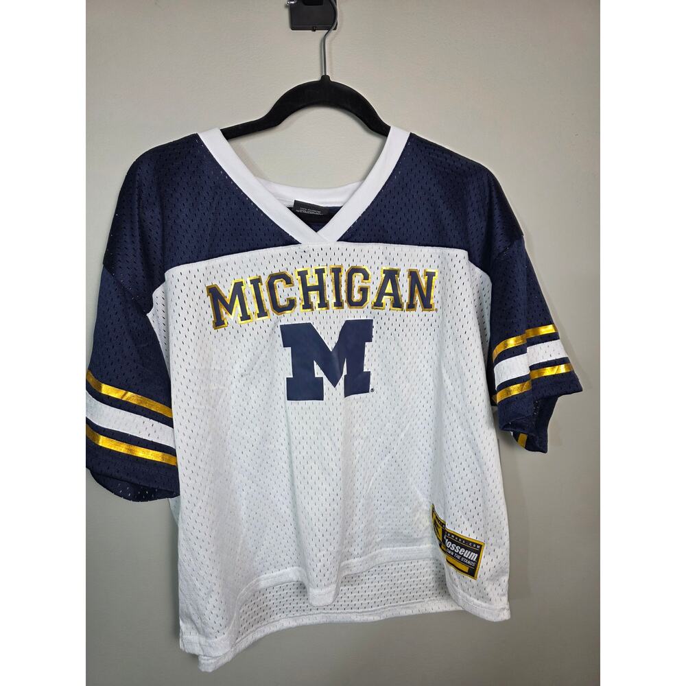 NWT Michigan Wolverines Colosseum Treasure Football Jersey Women's XL White Navy